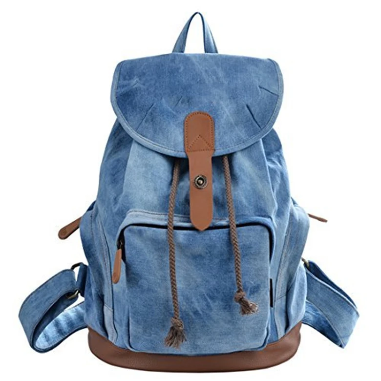 China manufacturer vintage canvas blue jean backpack lightweight travel school bag