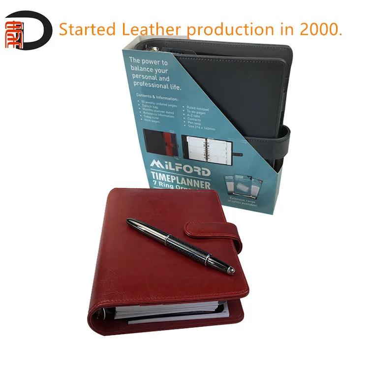2021 personalized pu leather diary , 6 ring binder travel cover diary agenda with magnetic closure