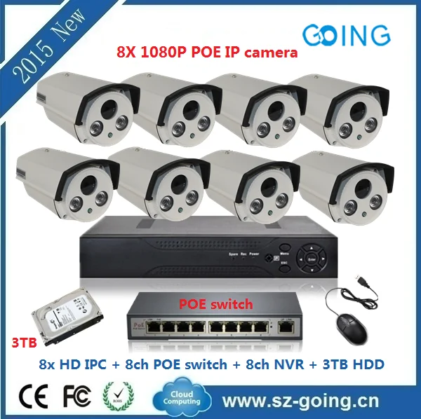 8-канальный 1080 P 2mp ip камера POE NVR комплект видеонаблюдения камеры системы