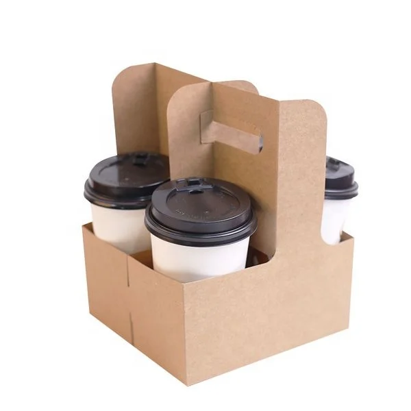 Kraft disposable paper cup holder, carriers for 2 cups and 4 cups