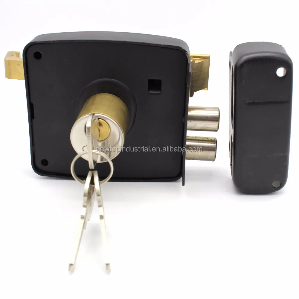 High quality rim door lock round latch security door lock with 3pcs brass keys 2 levels