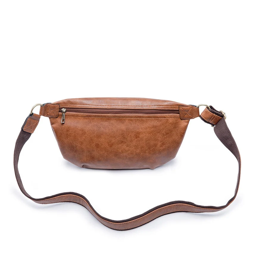 High quality black mens leather fanny pack soft PU waist bum bag