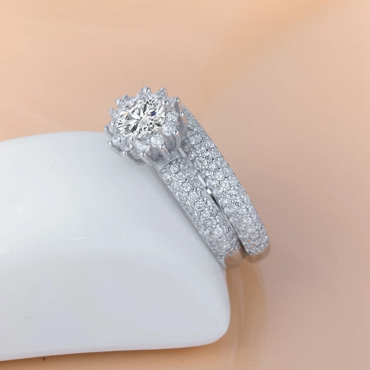 ZHILIAN Jewelry Cubic Zircon Wedding Band Stackable 925 Sterling Silver Couple Ring For Women