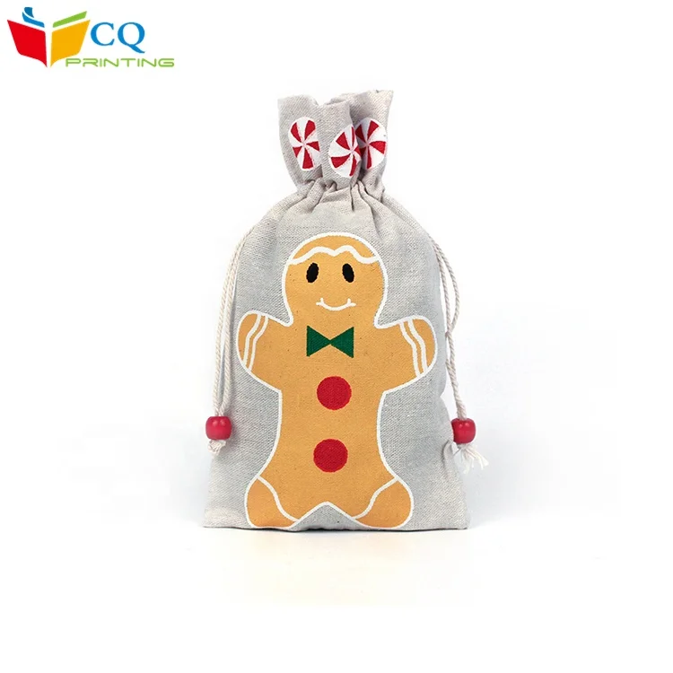 13cmx23cm Stock wholesale natural color christmas drawstring bag for candy sugar gift packaging
