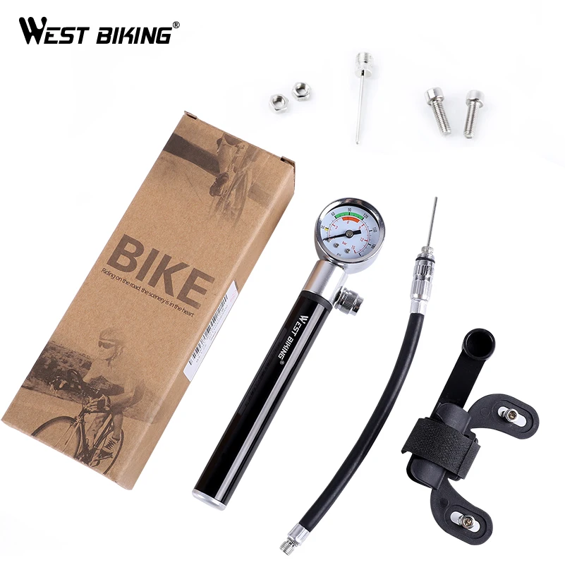 WEST BIKING Bicycle Pump With Pressure Gauge 120 PSI Hand Cycling Pump Presta and Schrader Ball Road Tire Mini Bike Hand Pump