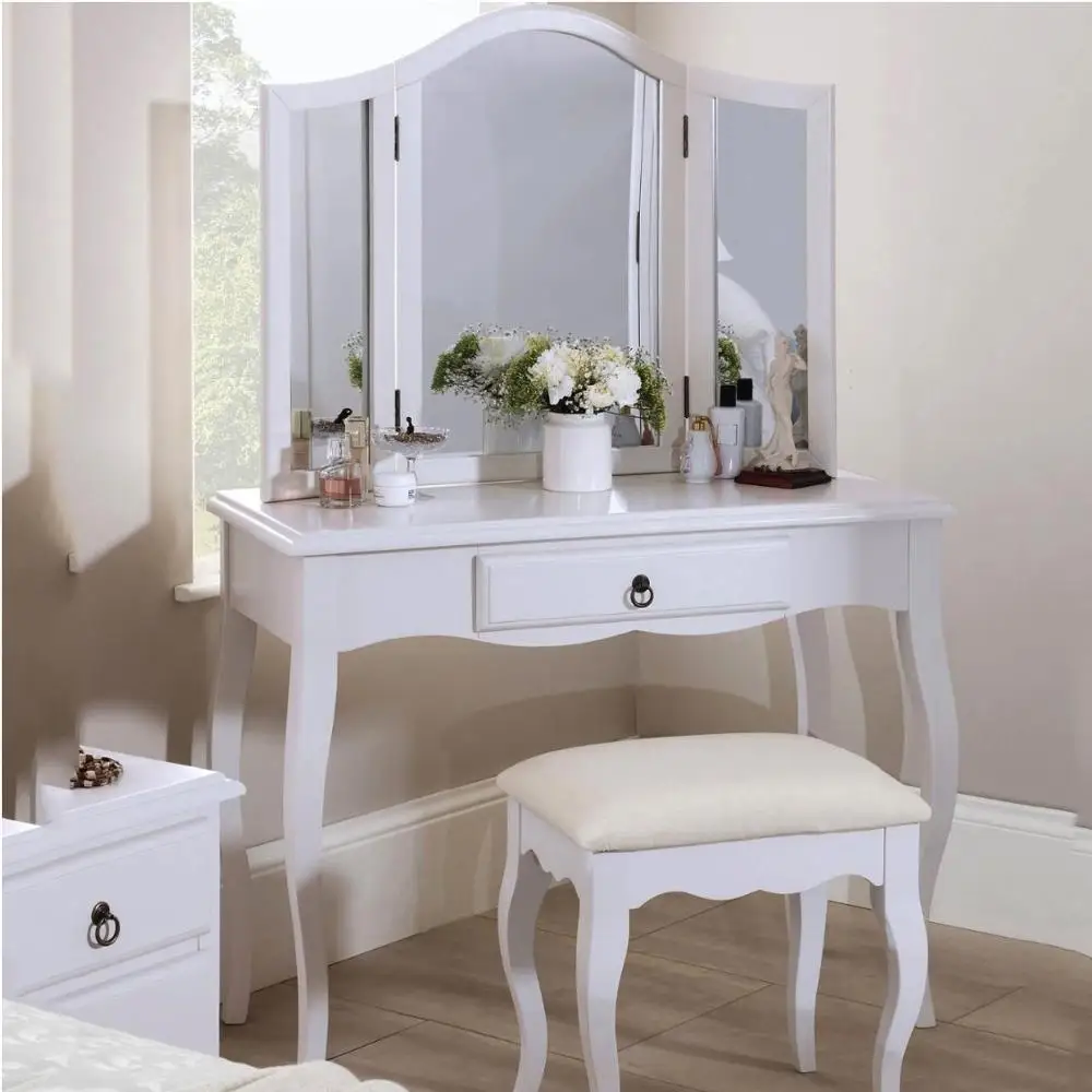 Factory Price Bedroom Wood Furniture Vanity Dressing Table White Makeup Dresser With Mirror