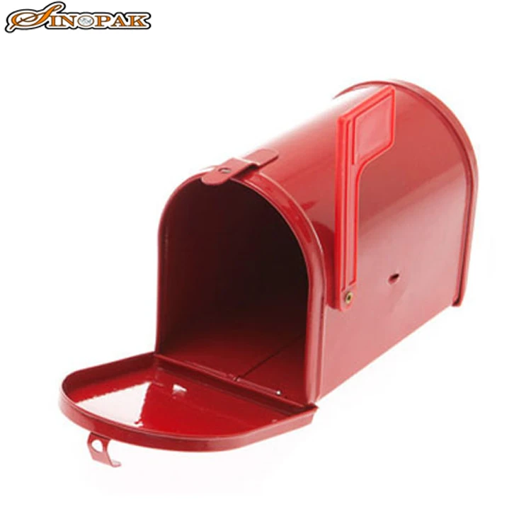 Mini Red Metal Mailbox Shape Hinged Lid Box with a Plastic Flag