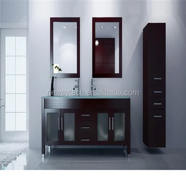 Modern type PVC double sink bathroom vanity with side cabinet