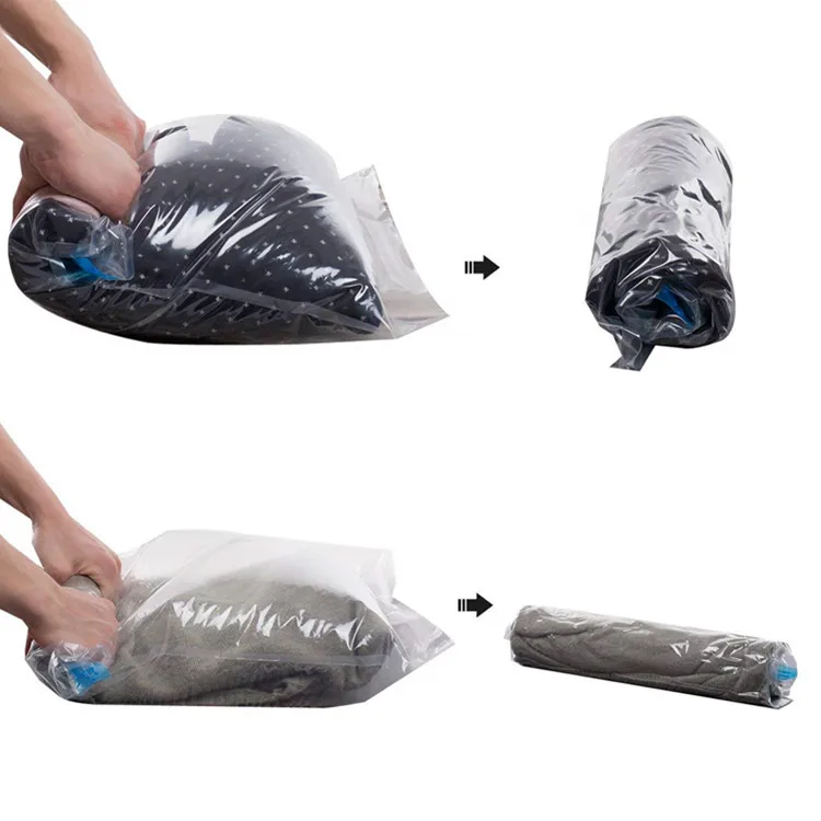 Factory best vacuum storage plastic bag space saving hand roll bags for travelling