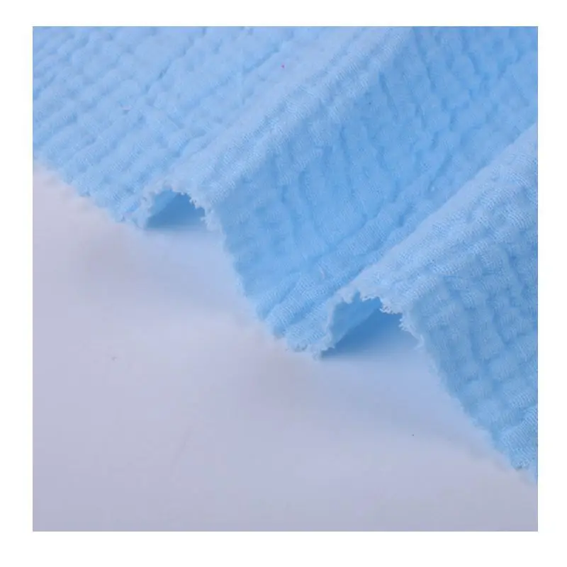 Large stock garment fabric using 100% cotton dyed double layers gauze crepe fabric