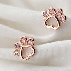 Silver 925 Fashion Cute Cubic Pink Zirconia Cat Claw Stud Earrings Luxury Designer Jewelry for Women