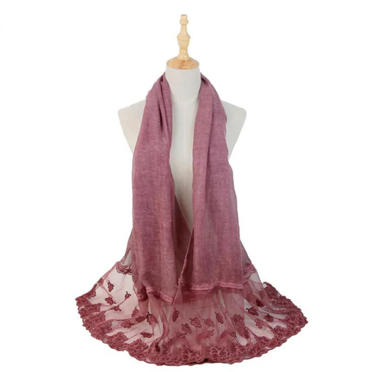 Scarf manufacturers promotional soft long cotton winter lady fashion lace scarf pashmina