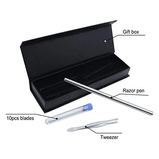 
Hairstyle Design Pen Razor Hair Tattoo Trim Mustache Face Eyebrow Styling Stainless Steel Razor Pen + Tweezers + 10 blades for M 