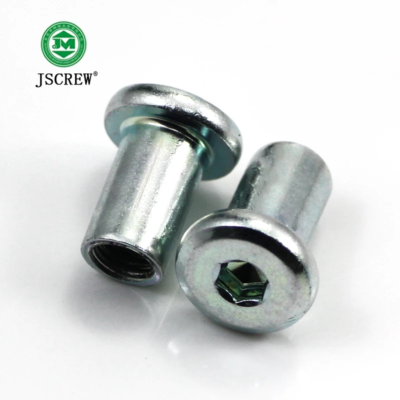 M6*12*8 Hex socket flat head female sleeve nuts for Furniture Fixings