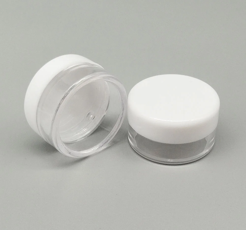 Spot 5g plastic white cap cream jars nail art beads sequins flash powder filling storage container cosmetic sample empty jar