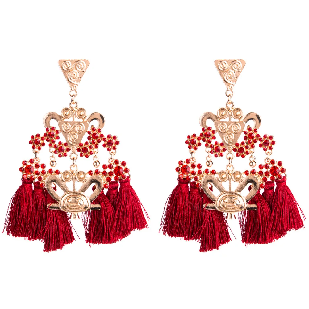 180902608 wholesale gold tassel earrings crystal chandelier dangle drop tassel earrings jewelry indian thread tassel earrings