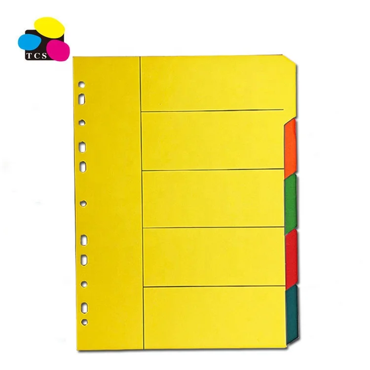 Chines Factory wholesale A4 size 5 Tab Manilla Bright Colour Index Paper Divider File Folder For Office Stationery