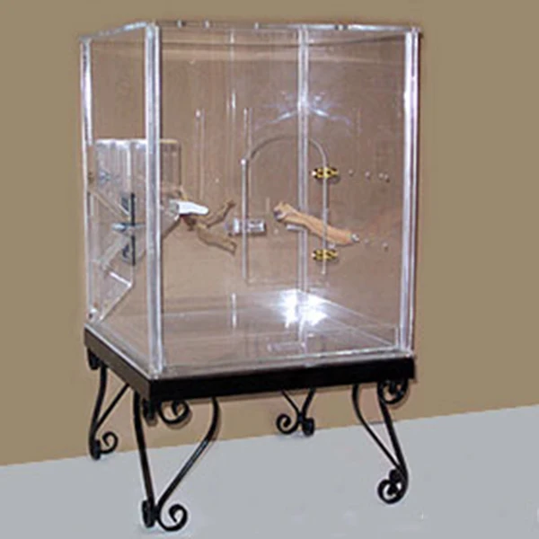 Factory custom luxury clear pmma plexiglass acrylic clear bird cage pet container house carrier acrylic parrot bird cage