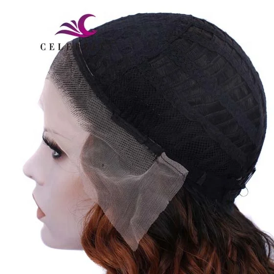 Free sample Wholesale black price Natural Brown Color Medium Kinky Curly ombre long Synthetic Hair Lace Front Wigs for women