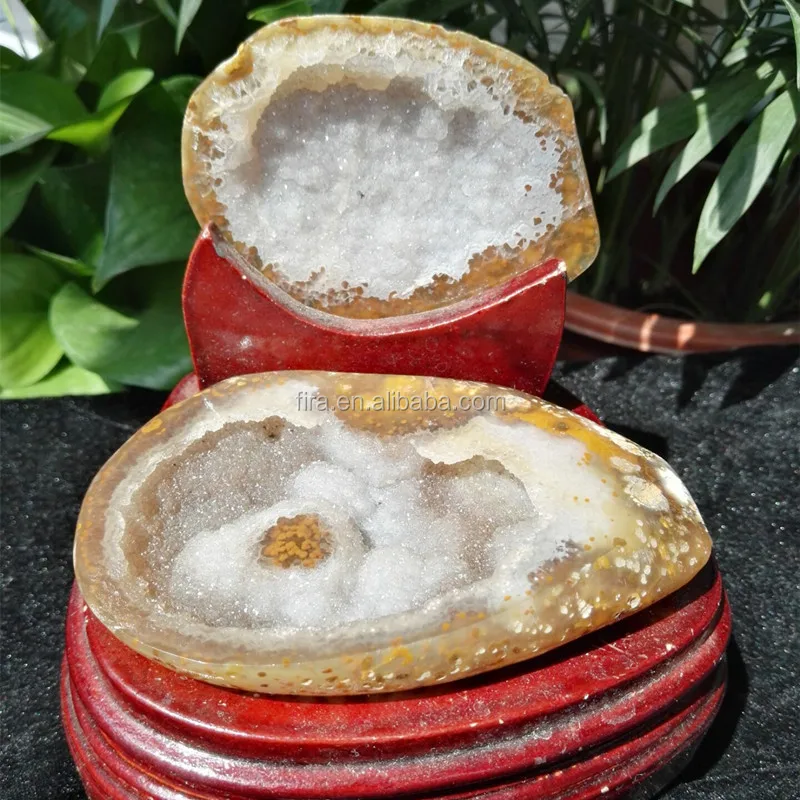 Home Decor Natural Polished Agate Geode Stone in Pairs Agate Druzy Crystal Slab