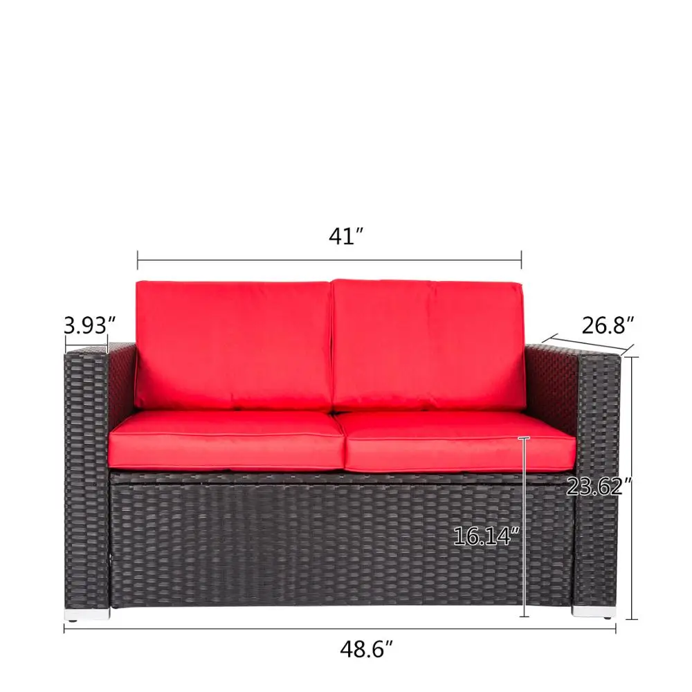 4PCS Outdoor Patio Furniture PE Wicker Rattan Sofa Set Red