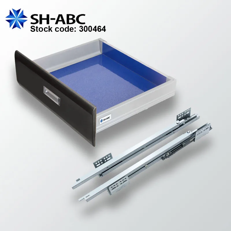 Double wall drawer slide soft close 84mm height 35kgs 70lbs gray white tandem kitchen furniture hardware lower drawer CB84W