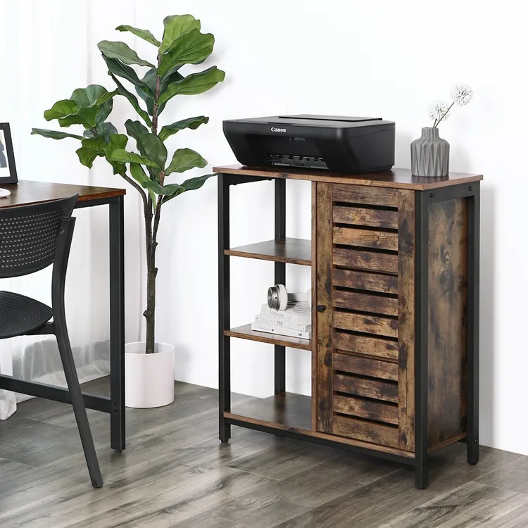 
VASAGLE Home Office Living Room Antique Industrial Vintage Metal Wood Storage Cabinet Cupboard Corner Sideboard With Door 
