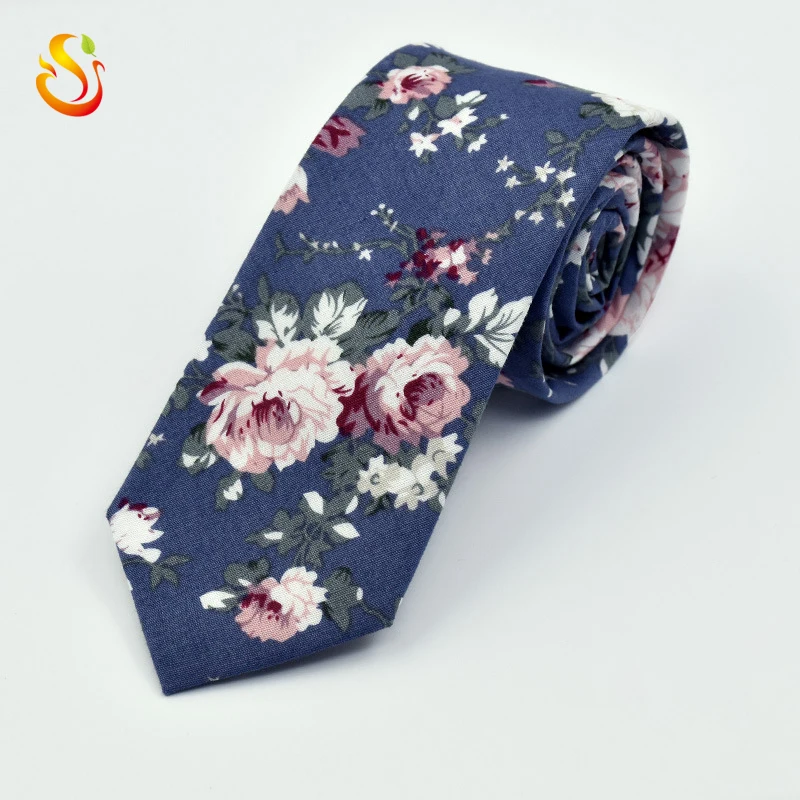 
Wholesale Custom Floral Printed Cotton Brick Colorful Skinny Ties 