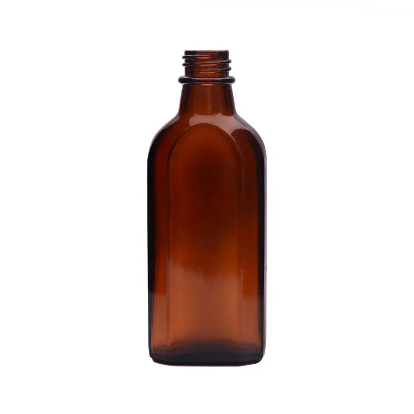 100ml amber flat square glass bottle with boston plastic childproof screw cap