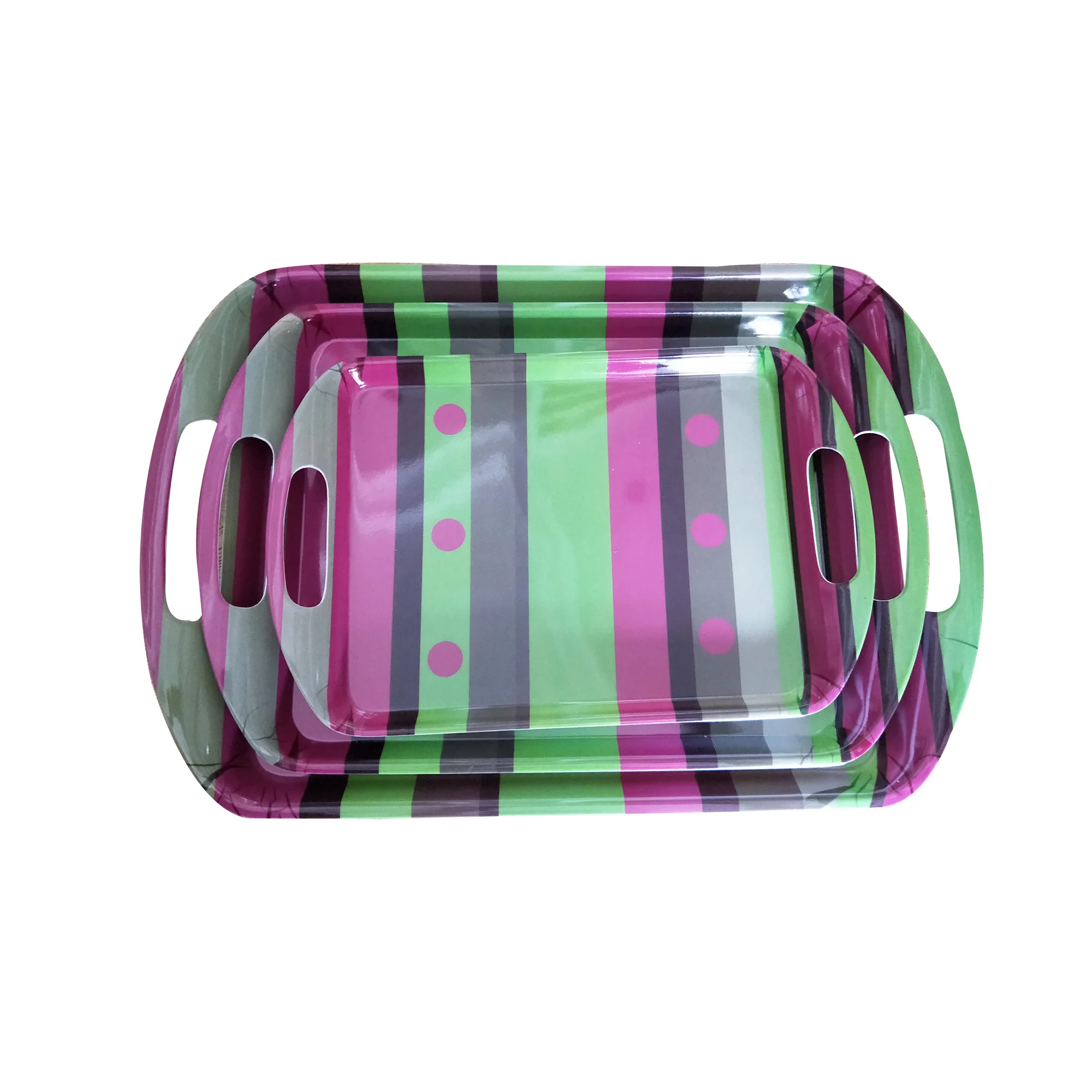 
High quality rectangle melamine plastic serving tray set with handle 