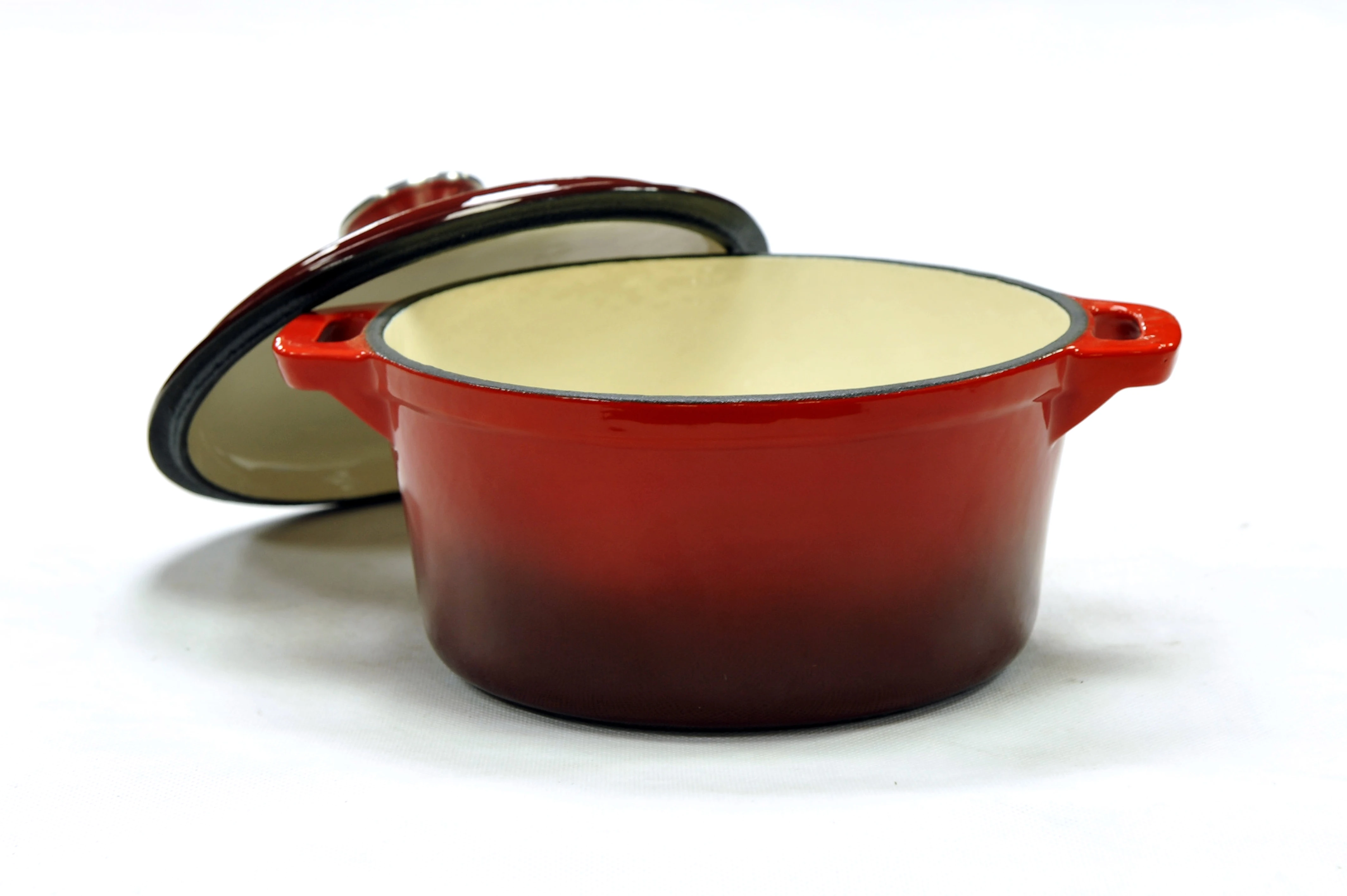 
OEM red color enamel kitchen casserole cast iron frying pan/grill pan/dutch oven with stainless steel knob cookware set 