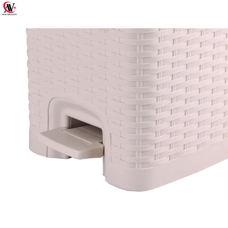 kitchen rattan woven pedal trash bin 6L rectangle waste can with inner bucket