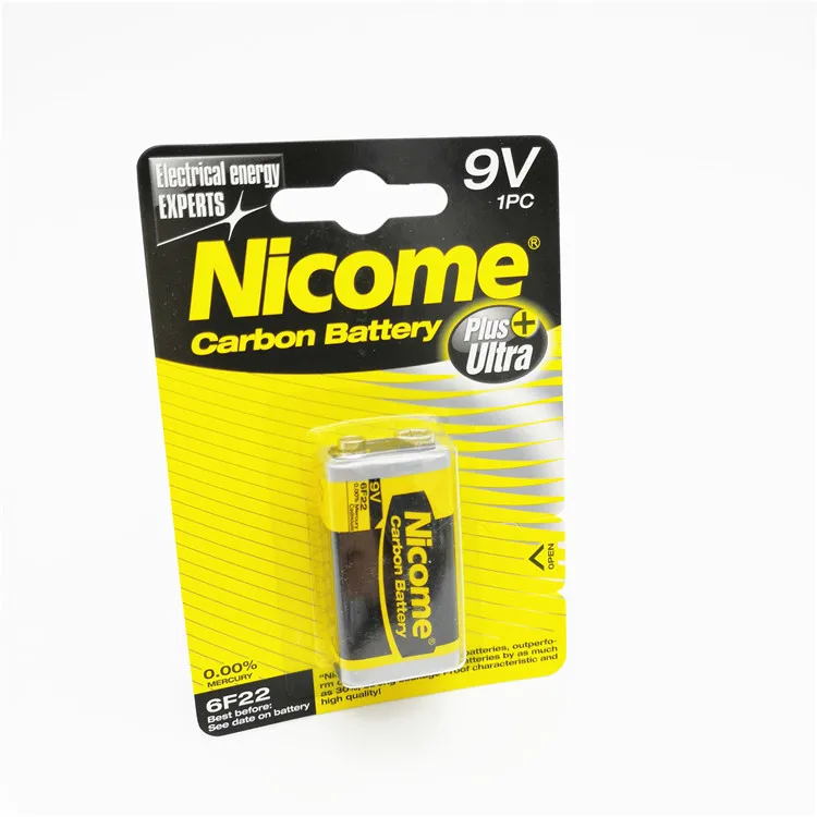 hot sale,Super power 6F22,  carbon zinc 9v  rechargeable battery for thermometer
