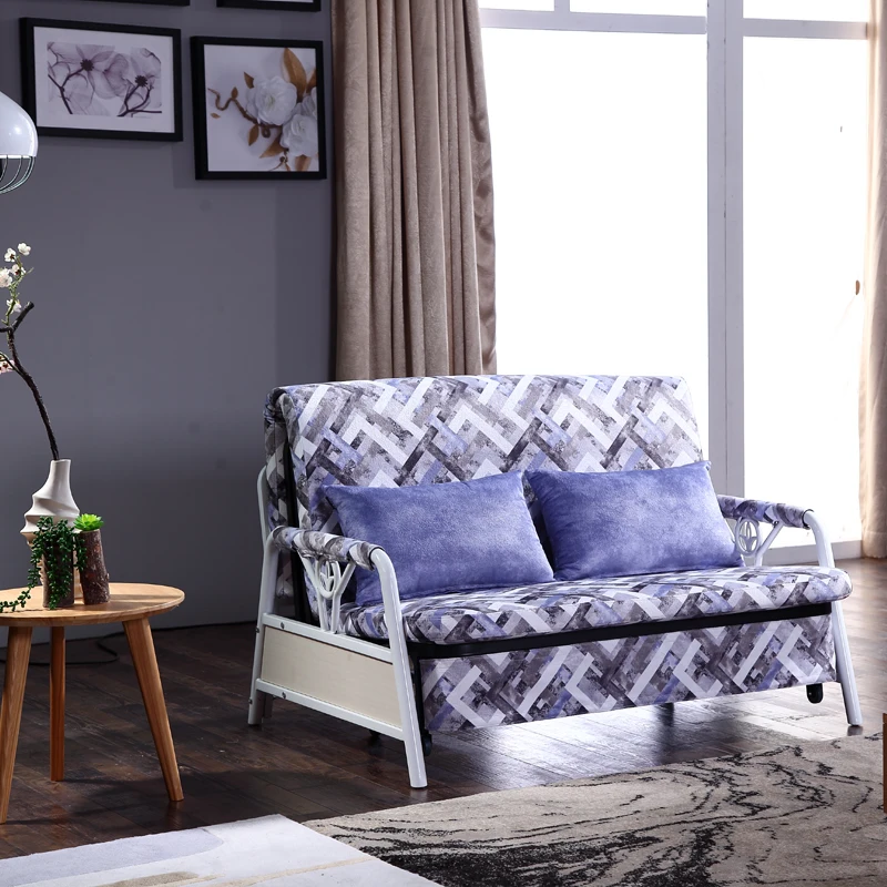 Modern fabric Double bed Folding sofa with Wheels for apartment school tiny home multi function Sofa bed
