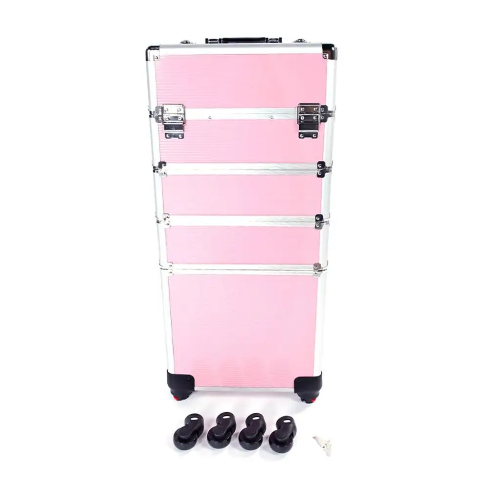 4-in-1 Rolling aluminum Cosmetic Trolley Beauty Stylist Artist Organizer case with 4 Removable Wheels Lockable Keys