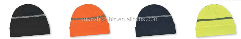 OEM sports acrylic knit fluorescent hat with reflective yarn