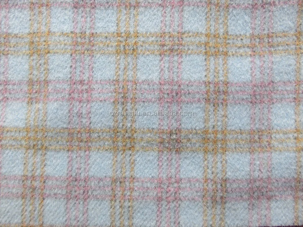 tartan check and plaid woolen fabric, overcoat wool tweed fabric for women,wool and viscose blend fabric