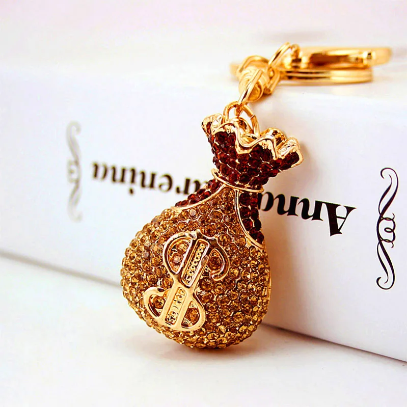 
Creative Crystal Lucky Money Bag Shape Keychain Car Key Chain Metal Pendant Female Bag Accessories Keychain Small Gift 