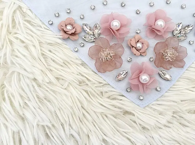 Wedding occasion beaded flower 3d crystal rhinestone embellished chiffon long shawl hijab scarf