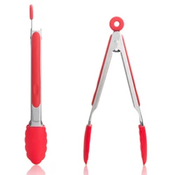 Heat resistant Silicone kitchen grill bbq tongs , food service bread and salad Clip for cooking