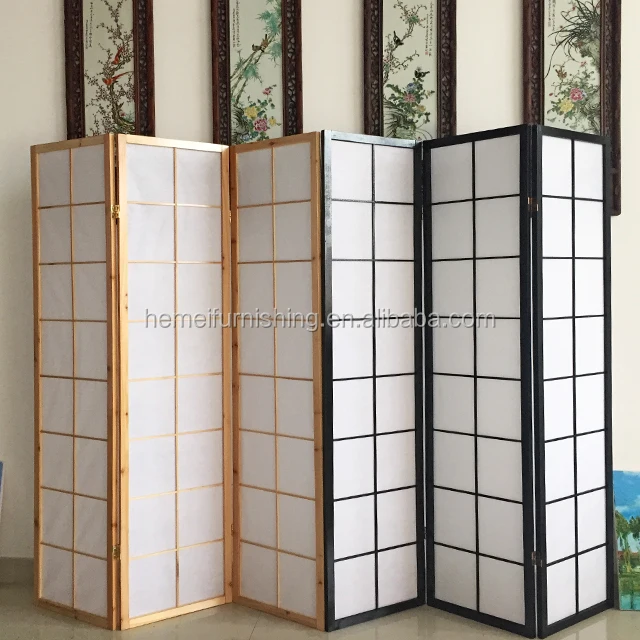 solid wooden and non-woven fabric folding shoji screen with 2 colors