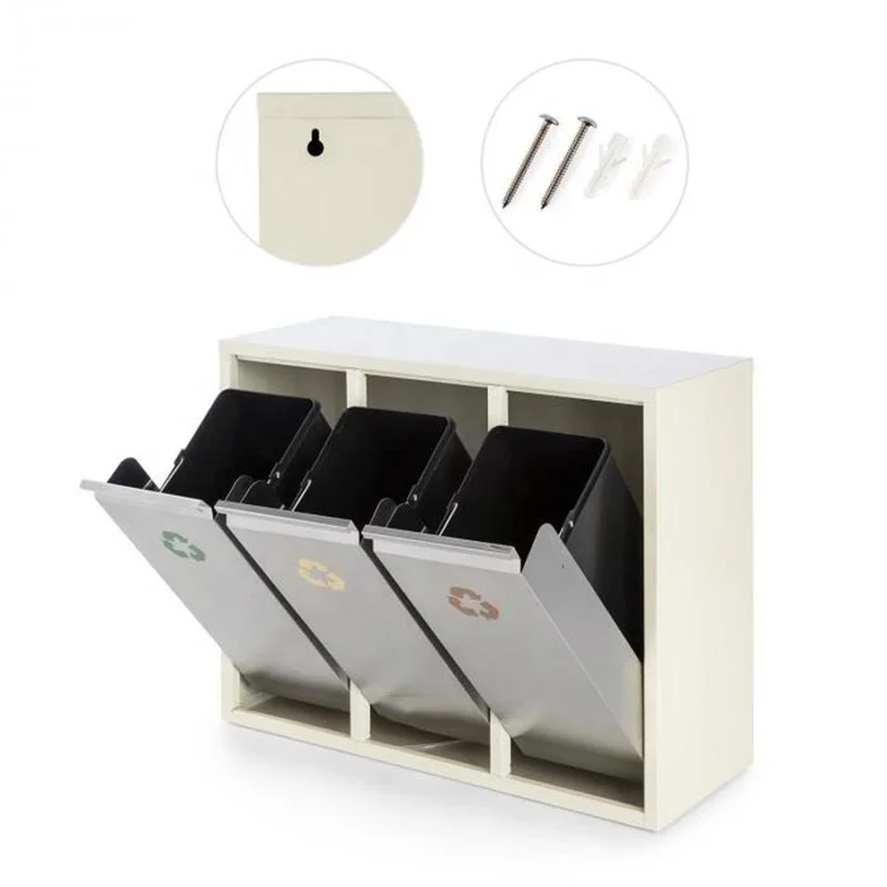 Foldable Metal 2/3/4 compartment Garbage Recycling Trash Bin Wall Mounted Indoor Waste Segregated Recycle Bins