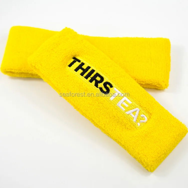 custom embroidery logo terry cloth cotton sweatband sports running headbands