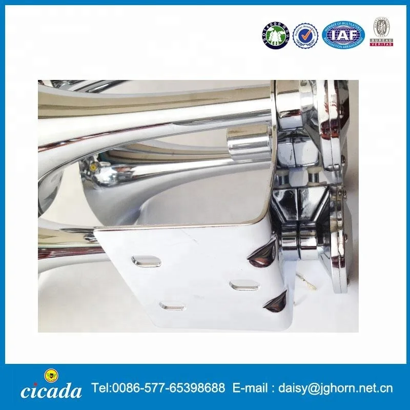 Chrome Very Loud 152dB 4/Four Trumpet Train Sound Air Horn Metal Base