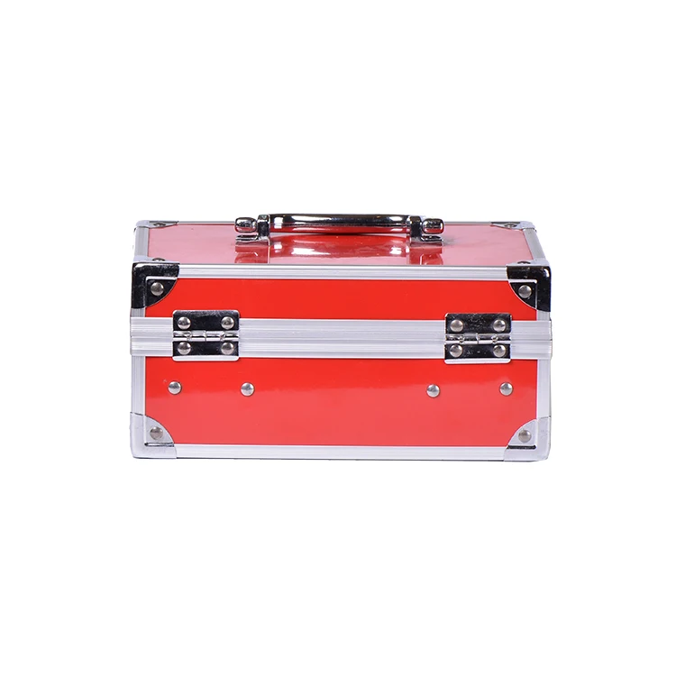 Locking Ladies Travel Makeup Trunk Case Red Cosmetic Organizer With Mirror High Quality Beauty Case