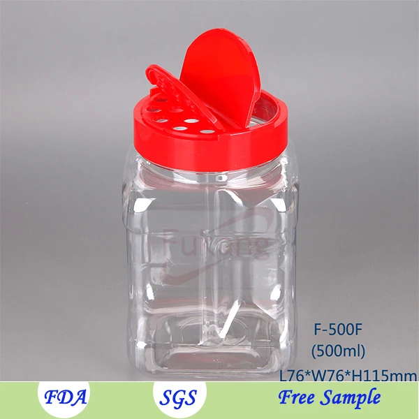 plastic food container16 oz. Clear PET Plastic Square Pinch Grip Jar 500 ml spice seasoning container
