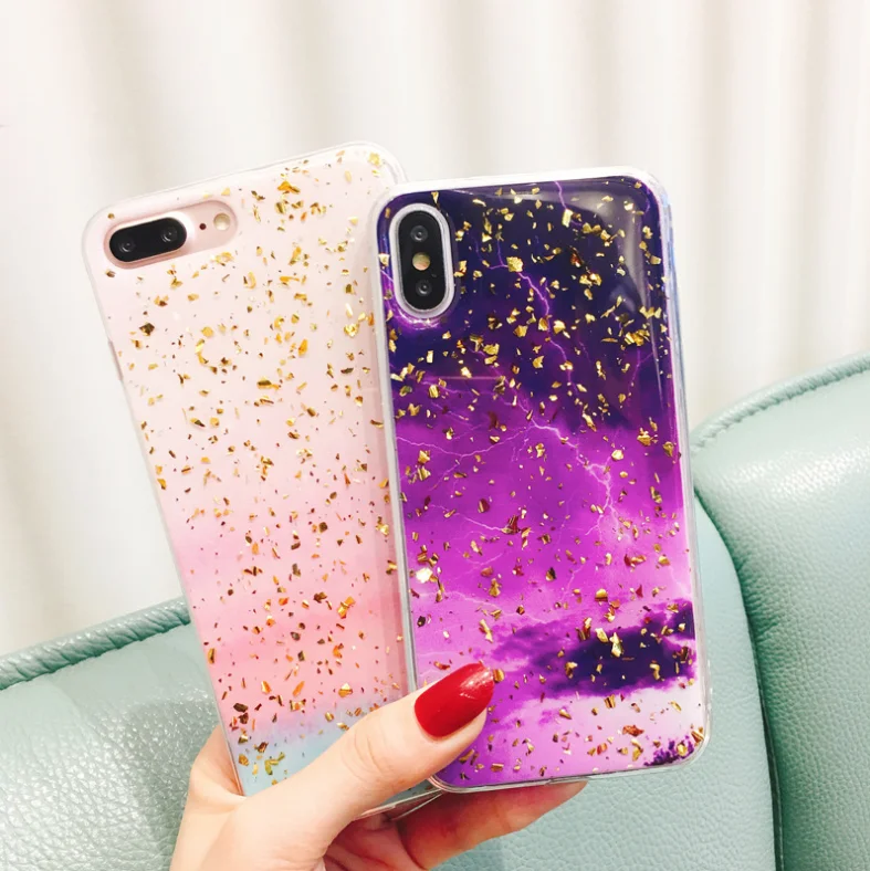 New design Marble design Gold foil crystal epoxy phone case silk printing case for iphone xs max