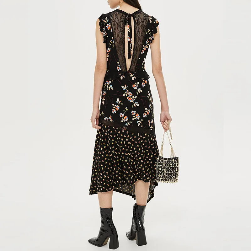 Long Maxi Elegant Lady Summer Printing Pattern Clothing High Fashion Custom Women Chiffon Floral Dress