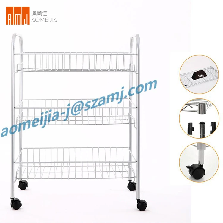 High quality light duty three Layers kitchen storage steel metal racks