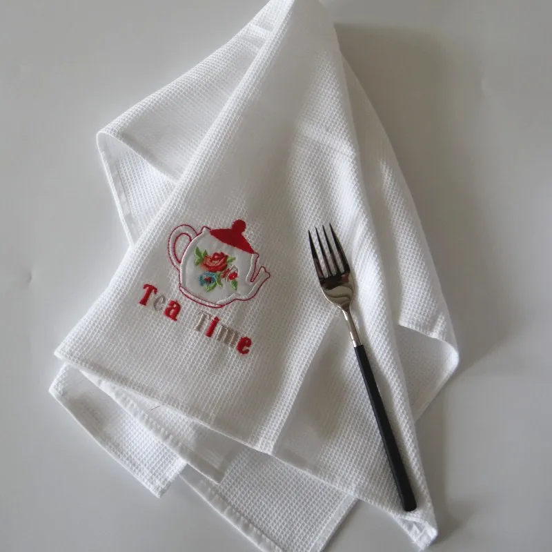 100% Cotton Waffle Embroidered Kitchen Towel Table Napkin
